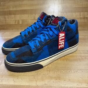 Alife Everybody Hi Lumberjack Blue Black Buffalo Plaid Wool Skate Shoes Mens 11